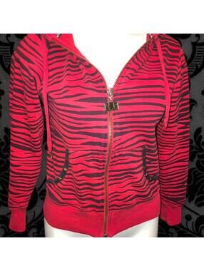 Abbey Dawn zebra print zip up hoodie w boombox zipper pull